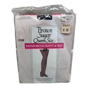 Vtg Brown Sugar Pantyhose Queen Size L'Eggs Reinforced Panty & Toe Off Black L